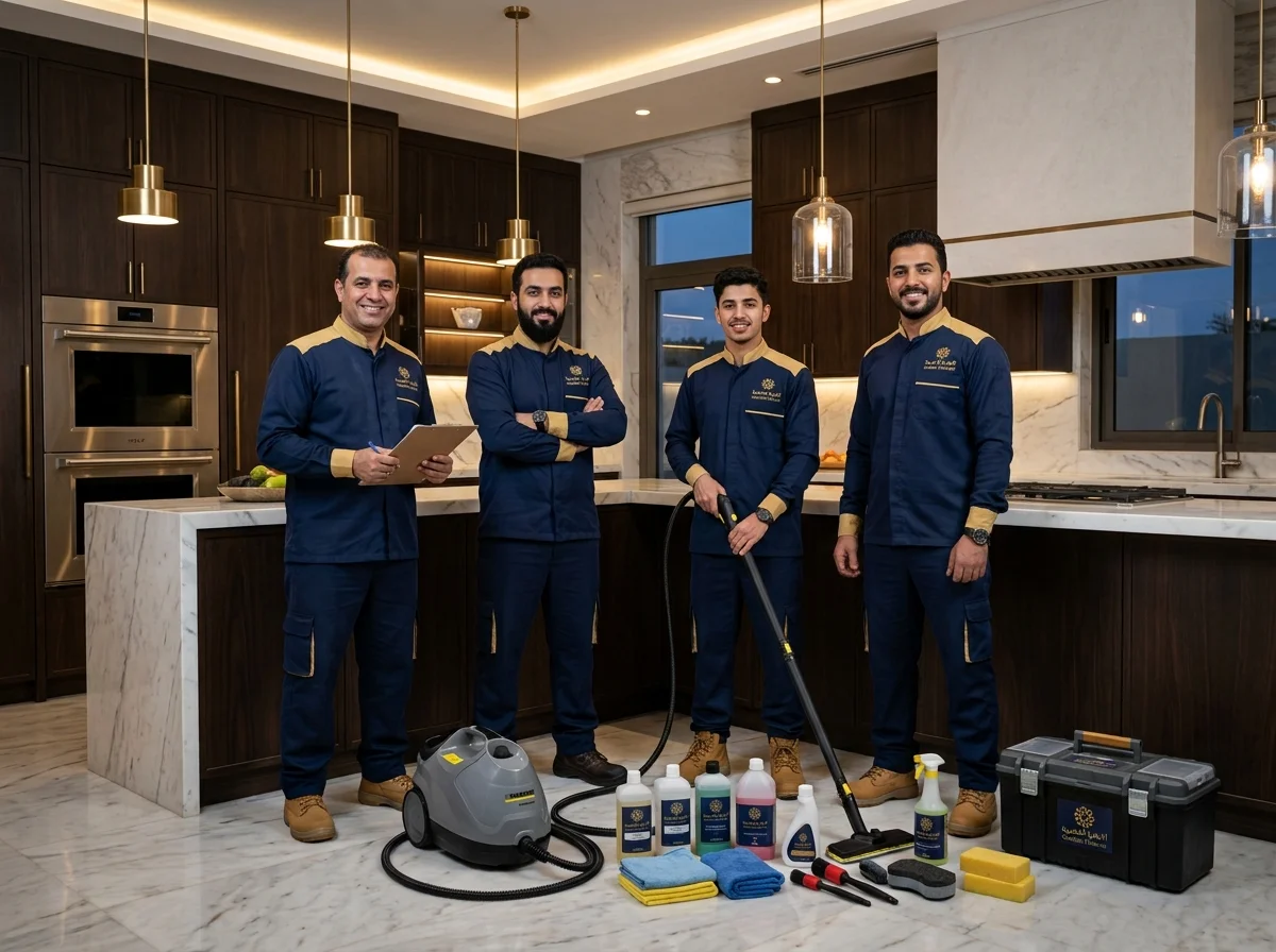 فنيو تنظيف الأفران داخل مطبخ عميل بالجبيل